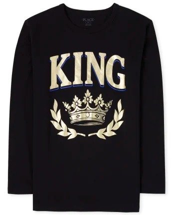 Mens Matching Family Long Sleeve Foil 'King' Royalty Graphic Tee