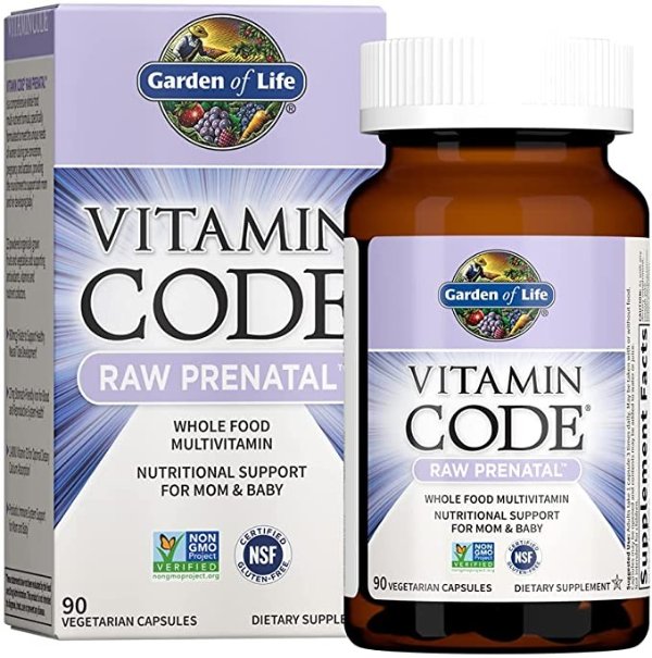 Prenatal Multivitamin for Women from Whole Foods with Biotin, Iron & Folate not Folic Acid, Probiotics for Immune Support - Vitamin Code Raw by Garden of Life - Pregnancy Must Haves - 90 Capsules