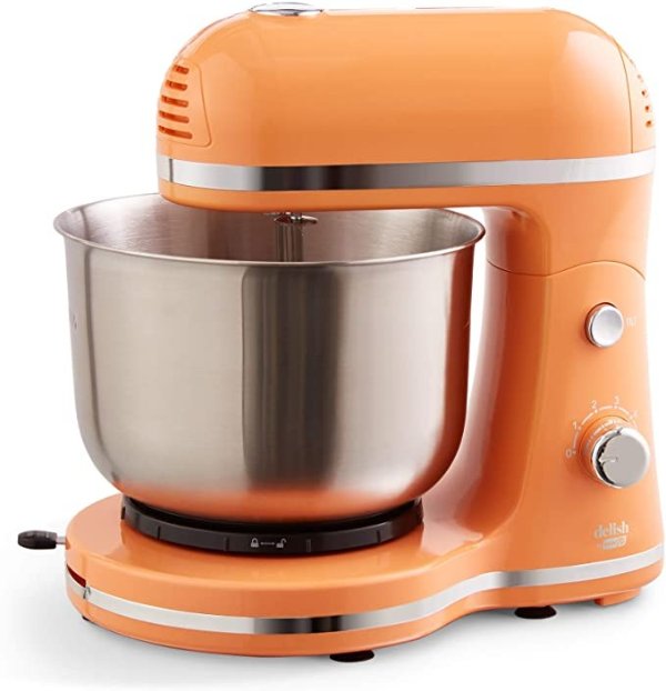 Delish by DASH Compact Stand Mixer 3.5 Quart with Beaters & Dough Hooks Included - Orange (DCSM350GB)