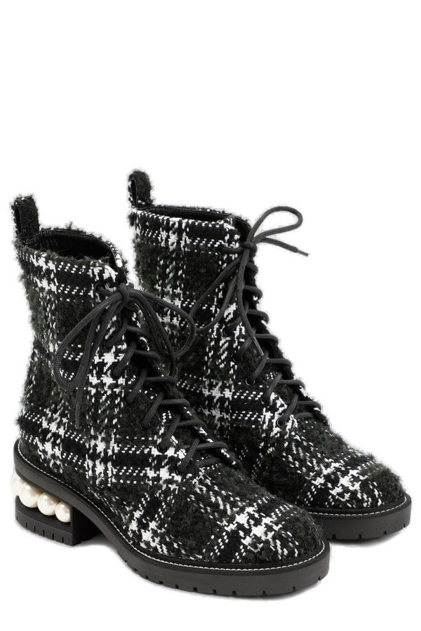 Embellished Checked Combat Boots