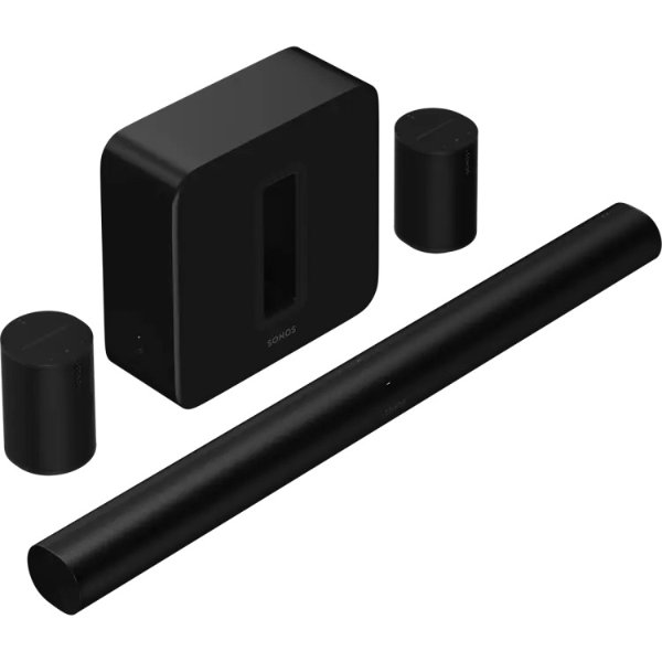 Arc Wireless Soundbar, Sub Wireless Subwoofer (Gen 3), and Pair of Era 100 Wireless Smart Speakers (Black)