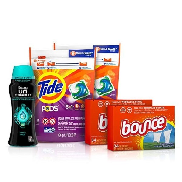 Pods Laundry Detergent Pacs (2x35ct), Downy Unstopable Scent Beads (14.8 oz) and Bounce Dryer Sheets (2x34ct), Better Together Bundle