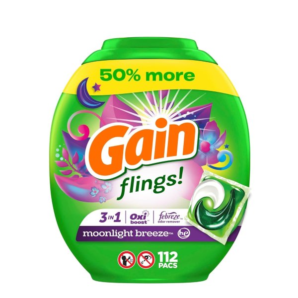 Gain flings Laundry Detergent Soap Pacs HE Compatible 112 ct
