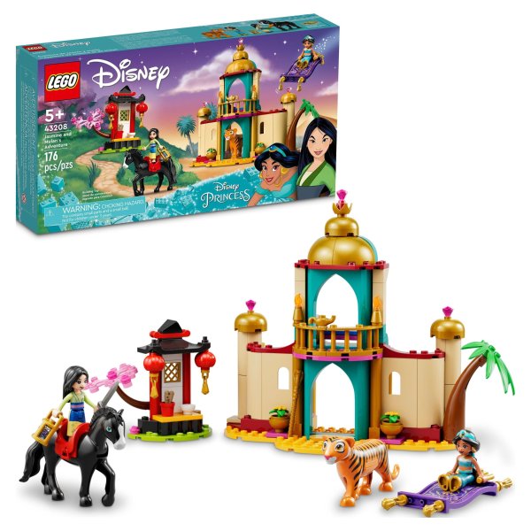 Disney Princess Jasmine and Mulan’s Adventure 43208 Palace Set, Aladdin & Mulan Buildable Toy with Horse and Tiger Figures, Gifts for Kids, Girls & Boys