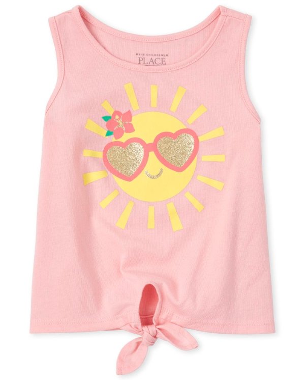 Baby And Toddler Girls Mix And Match Sleeveless Glitter Graphic Tie Front Tank Top