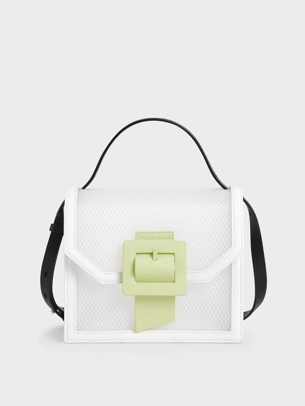 White See-Through Effect Buckled Bag