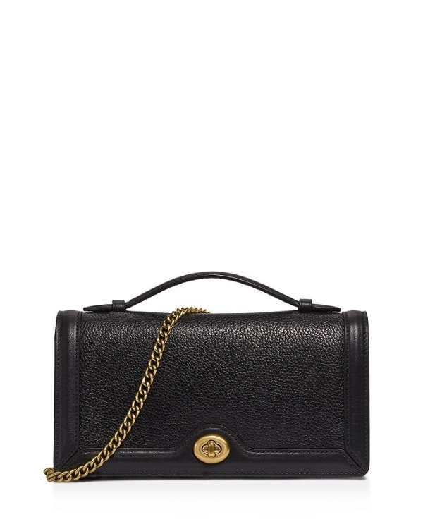 Riley Medium Top-Handle Polished Pebble Leather Clutch