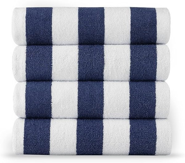 LANE LINEN 100% Cotton Beach Towel, Pack of 4 Beach Towels Set, Cabana Stripe Pool Towels, Oversized Beach Towels for Adults (30" x 60”), Highly Absorbent, Large Beach Towels, Quick Dry Towel - Blue