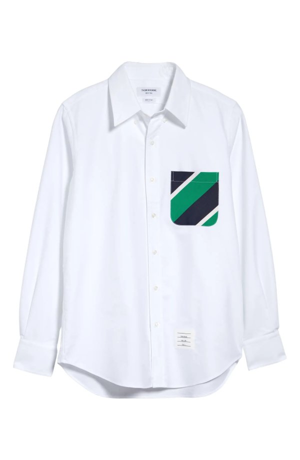 Straight Fit Stripe Pocket Button-Up Shirt