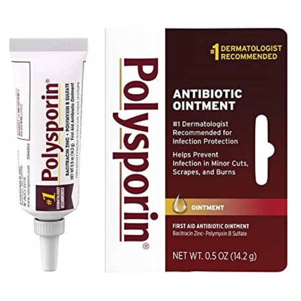 Polysporin First Aid Topical Antibiotic Skin Ointment with Bacitracin Zinc & Polymyxin B Sulfate, for Infection Protection & Wound Care, Neomycin-Free, Travel Size, 0.5 oz