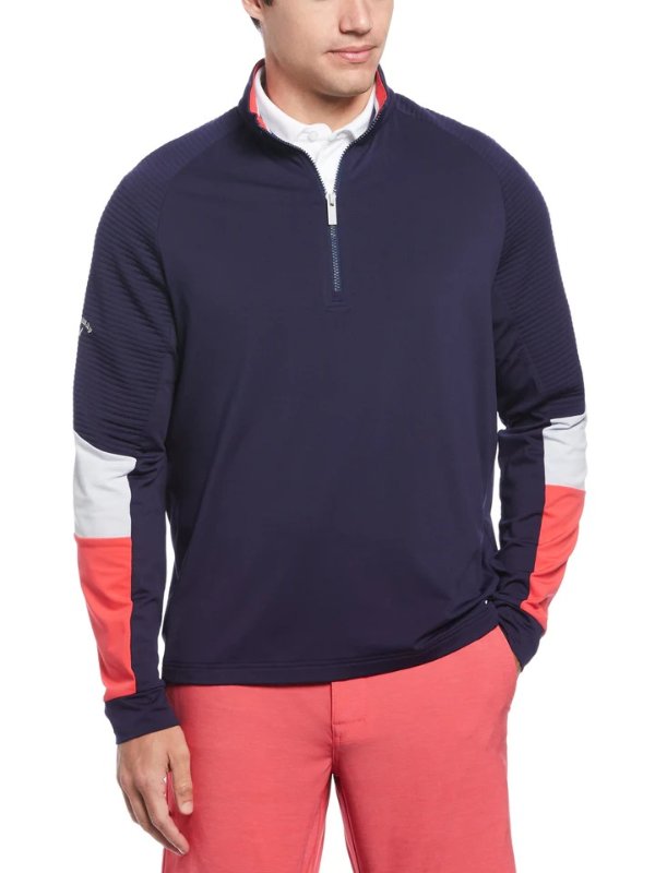 Mens 1/4 Zip Color Block Pullover Golf Sweater
