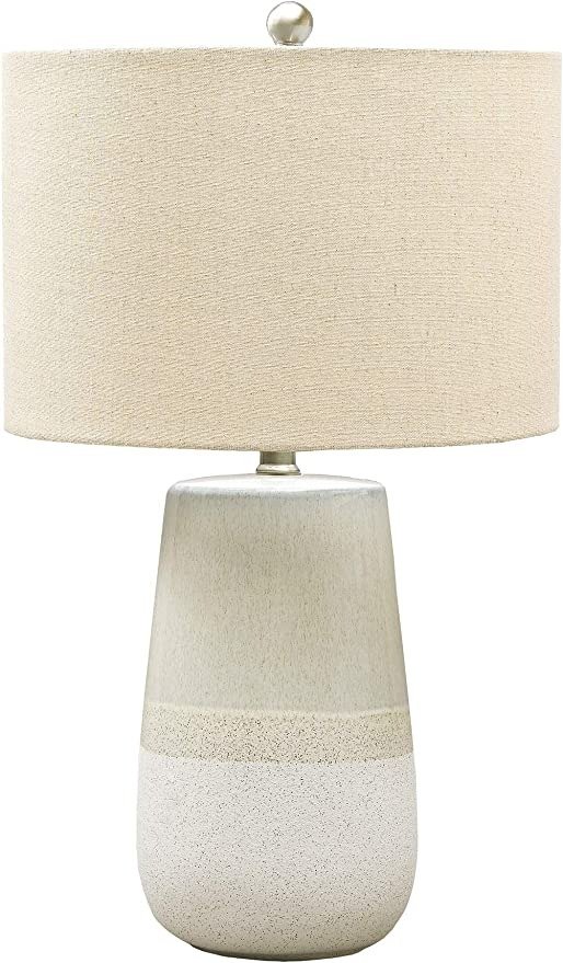 Signature Design by Ashley Shavon Contemporary 27" Textured Neutral Glaze Table Lamp, Beige & White