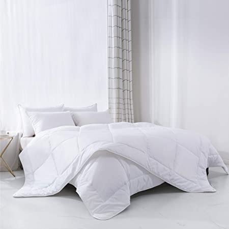 100% Cotton Shell All-Season Down Alternative Comforter Twin with Corner Tabs - 60OZ Lightweight&Fluffy Plush Microfiber Fill in Whole Piece, Machine Washable with No Clumping Duvet Insert