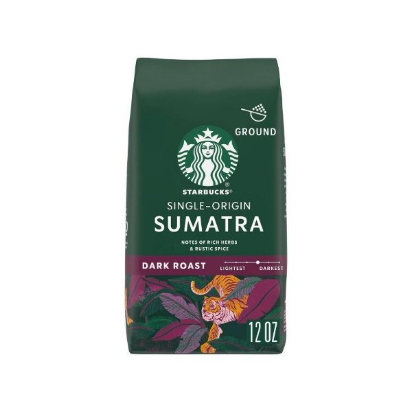 Dark Roast Ground Coffee — Sumatra — 100% Arabica — 1 bag (12 oz.) 2pks