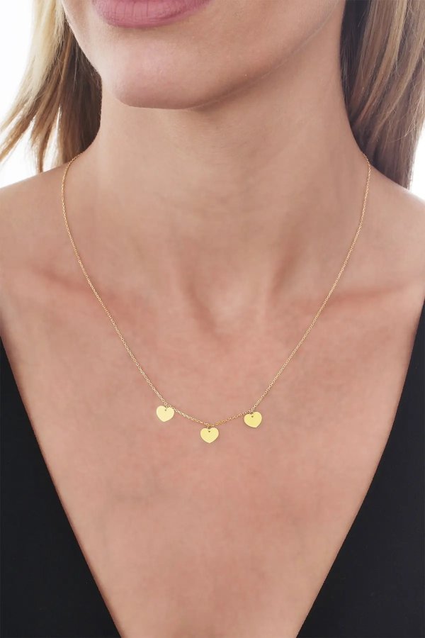14K Yellow Gold Triple Heart Pendant Necklace
