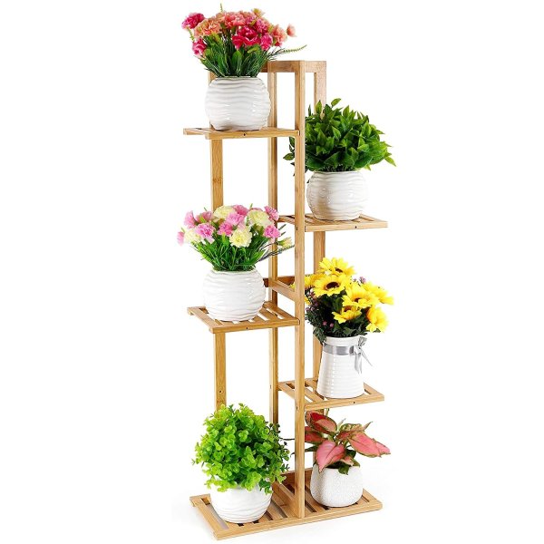 Foldify Bamboo Plant Stand Indoor&Outdoor Multiple Flower Pot Holder Shelf Rack