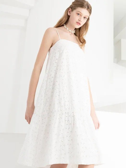 Shirring Detail Bending Dress White