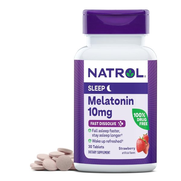 Melatonin 10mg, Strawberry-Flavored Dietary Supplement for Restful Sleep, 30 Fast-Dissolve Tablets, 30 Day Supply