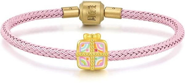 999 24K Solid Gold Mini Charm Gift Box Charm Bracelet for Women 93077C