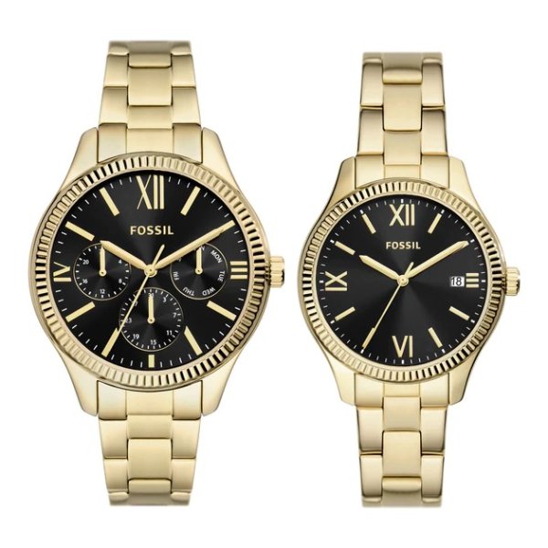 men's his and hers multifunction, gold-tone alloy watch