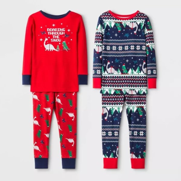 Toddler Boys' 4pc 100% Cotton Dino Pajama Set - Cat & Jack™ Red/Blue