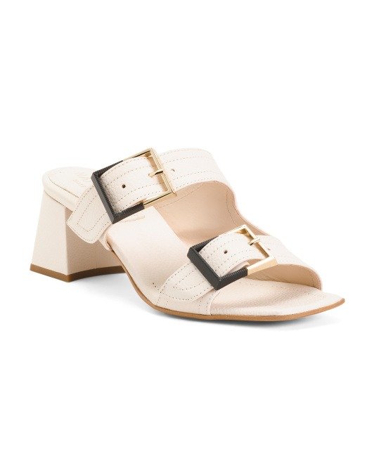 Made In Italy Leather Foulard Buckle Heel Sandals