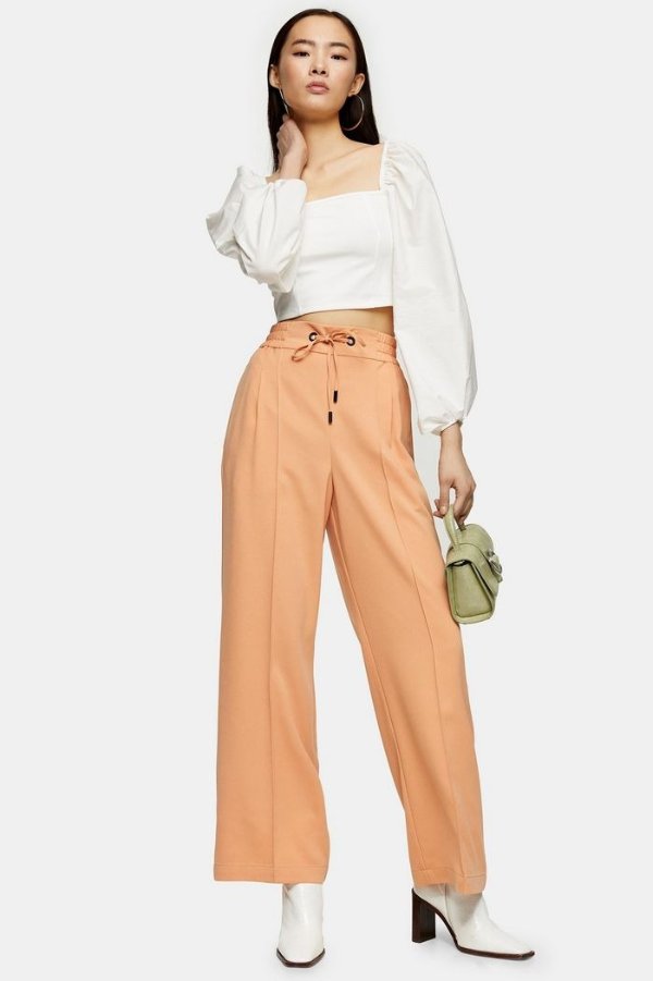 Peach Jogger Style Wide Leg Trousers