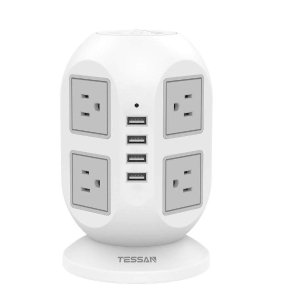 Power Strip Tower TESSAN Surge Protector 8 AC Outlets with 4 USB Ports Charging Station