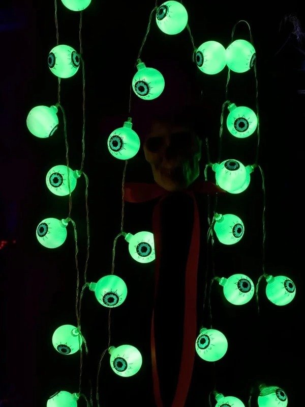 1pc-59inch Led Eyeball String Light Decoration For Halloween - Battery-operated Lights For Indoor/outdoor Home Decor - Perfect For Halloween Party, Garden, Yard Decorations (green) - Ideal Accessories For Creating Horror Scenes In Theme Party, Room, Corridor, Staircase, Fireplace, Indoor And Outdoor.