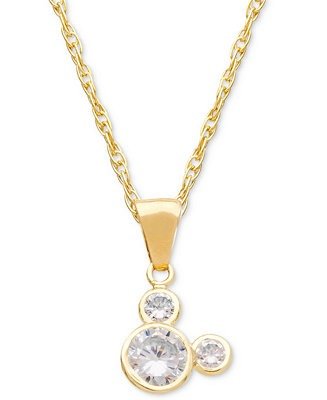 Children's Cubic Zirconia Mickey Mouse 15" Pendant Necklace in 14k Gold