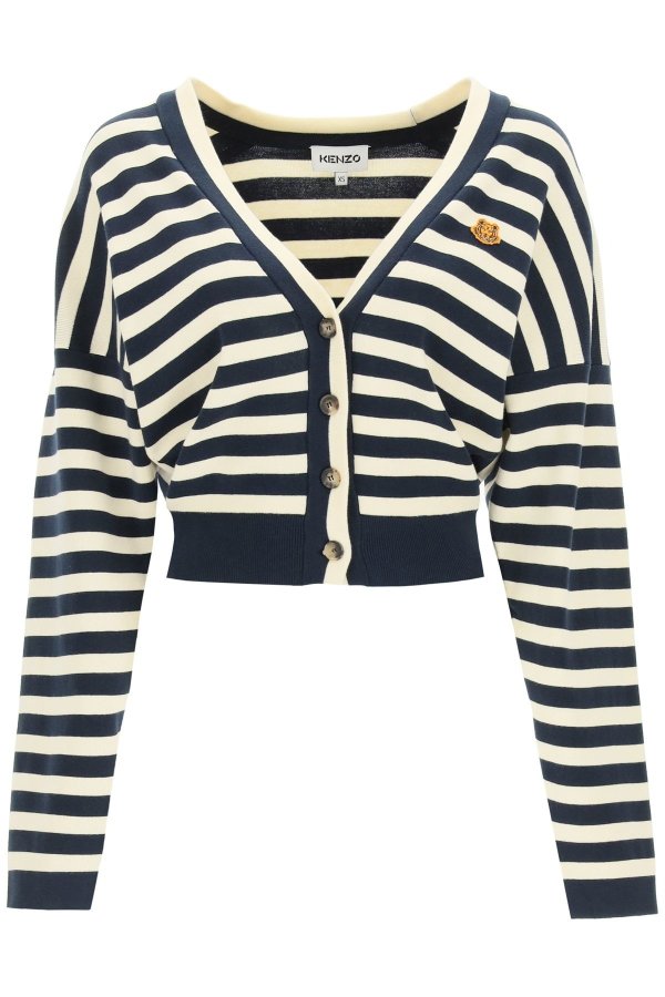 striped cardigan with tiger patch