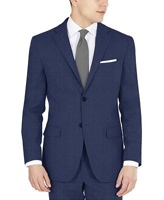 Men's Blue Tic Modern-Fit Performance Stretch Suit Separates Jacket