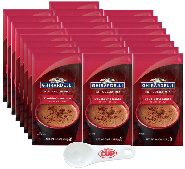 Chocolate Hot Cocoa Mix, Double Chocolate 0.85 oz Packets (Pack of 25) with By The Cup Cocoa Scoop