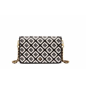 Tory Burch ROBINSON WOVEN-LEATHER CHAIN WALLET