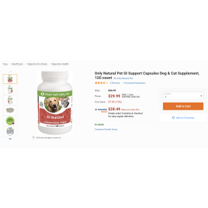 $7.99 Only Natural Pet GI Support 猫狗消化补充剂 120粒