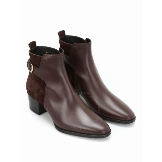Tods Womens Leather And Suede Ankle Boots in Chocolate/ Dark Brown