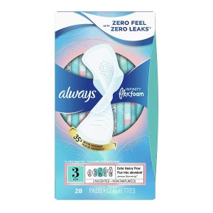 Always Infinity Feminine Pads with Wings for Women, Size 4, Extra Heavy Overnight, Unscented, 26 Count (Pack of 3)