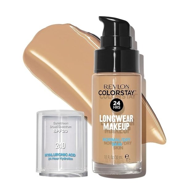 Liquid Foundation, ColorStay Face Makeup for Normal and Dry Skin, SPF 20, Longwear Medium-Full Coverage with Matte Finish, Oil Free, 240 Medium Beige, 1.0 Oz