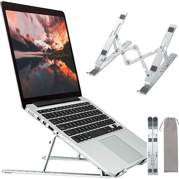 Adjustable Portable Laptop Stand, KOOPAO Foldable Laptop Stand for Desk, Small Travel Ergonoric Computer Aluminum Cooling Laptop Riser Stand