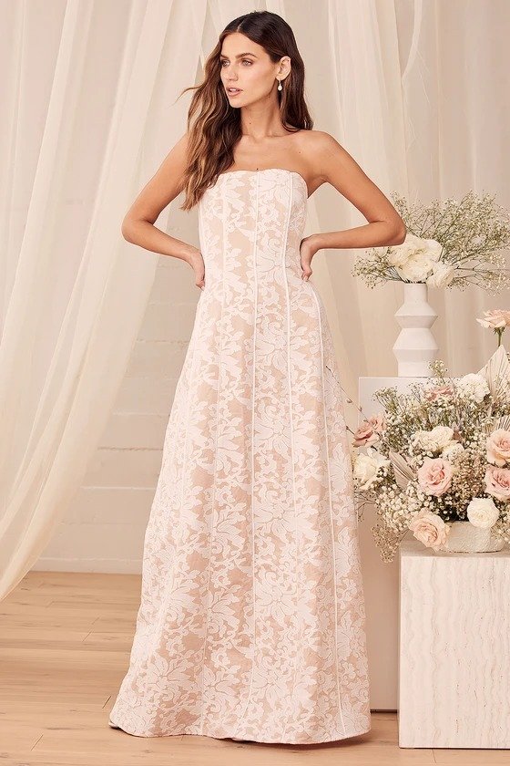 Hold My Heart Forever White Embroidered Strapless Maxi Dress