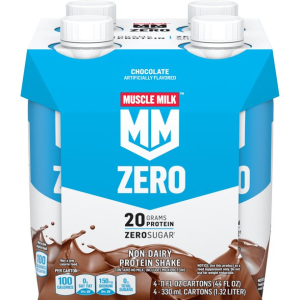 Muscle Milk Zero, 100 Calorie Protein Shake, Chocolate, 20g Protein, 11 Fl Oz, 4 Count (Packaging May Vary)