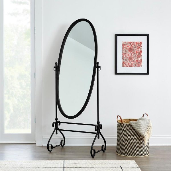 Black Standing Oval Mirror with Tilt (26.26 in W. X 66.93 in H.)
