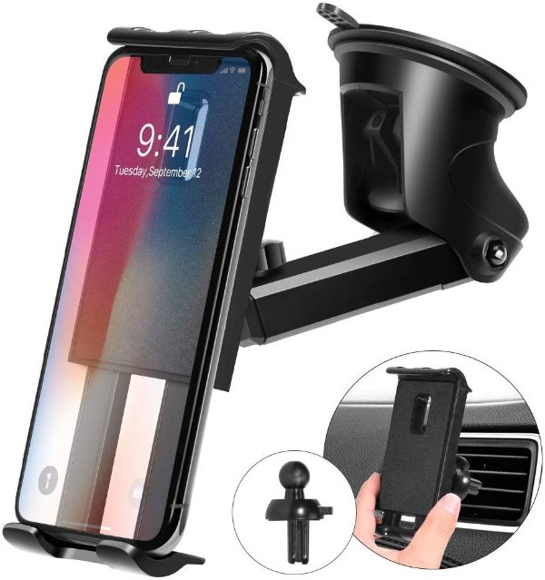Kaome 3 in 1 Phone Holder for Car Phone Mount Suction Cup Universal Air Vent Windshield