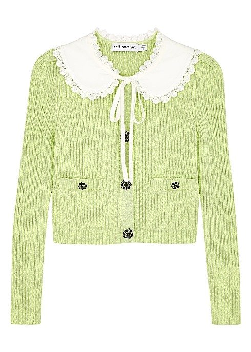 Lime embellished cotton-blend cardigan