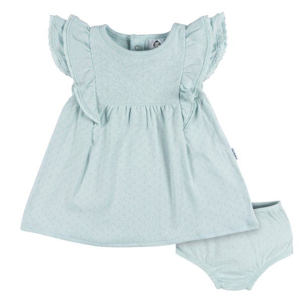 2-Piece Baby Girls Aqua Blue Dress & Diaper Cover Set