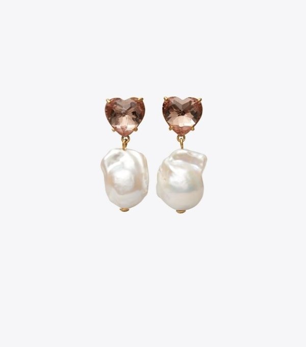 Crystal Heart & Pearl Drop Earring