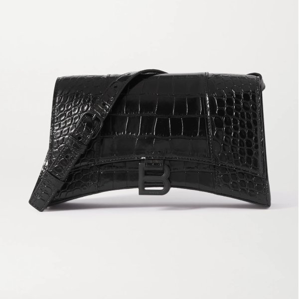 Hourglass croc-effect leather shoulder bag