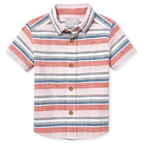 Baby and Toddler Boys Short Sleeve Striped Chambray Button Down Shirt