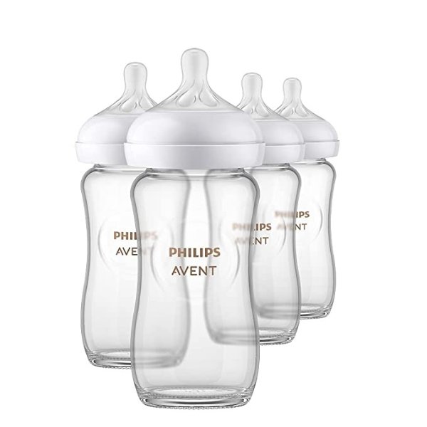 Philips AVENT Glass Natural Baby Bottle with Natural Response Nipple, 8oz, 4pk, SCY913/04
