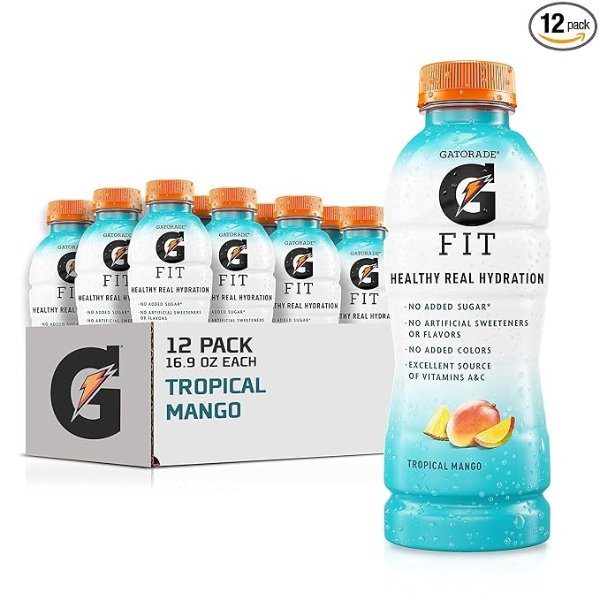 Fit Electrolyte Beverage, Healthy Real Hydration, Tropical Mango, 16.9.oz Bottles (12 Pack)